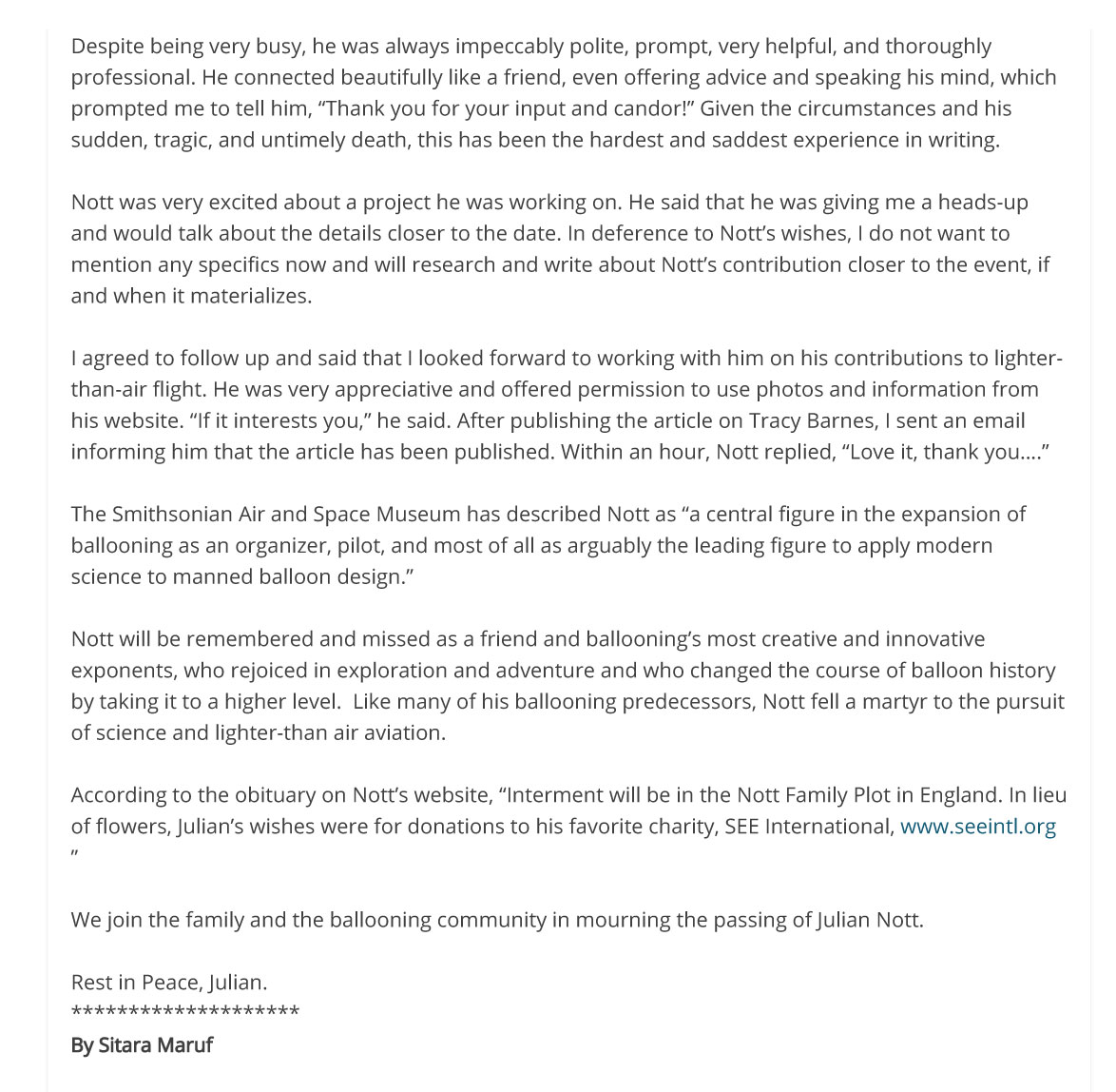 Julian Nott Balloonist Pilot Designer Consultant Speaker